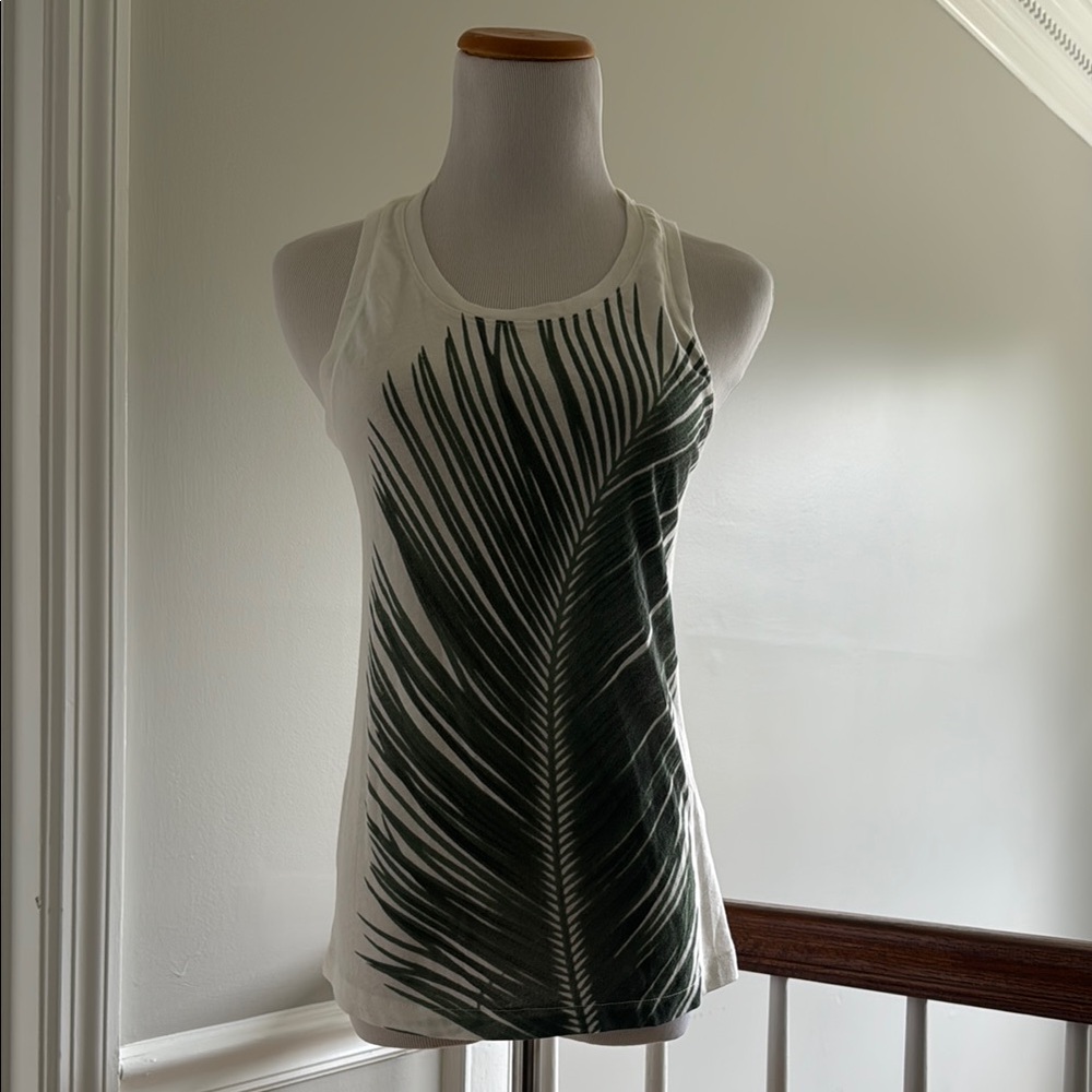 J. Crew Palm Leaf Print White Tank Top XS